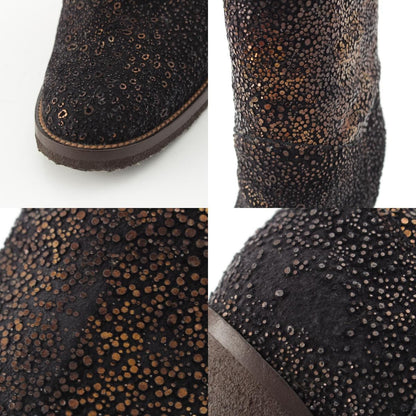 Chanel Leather Metallic Heels Long Boots Shoes Black Gold 36c — view 8