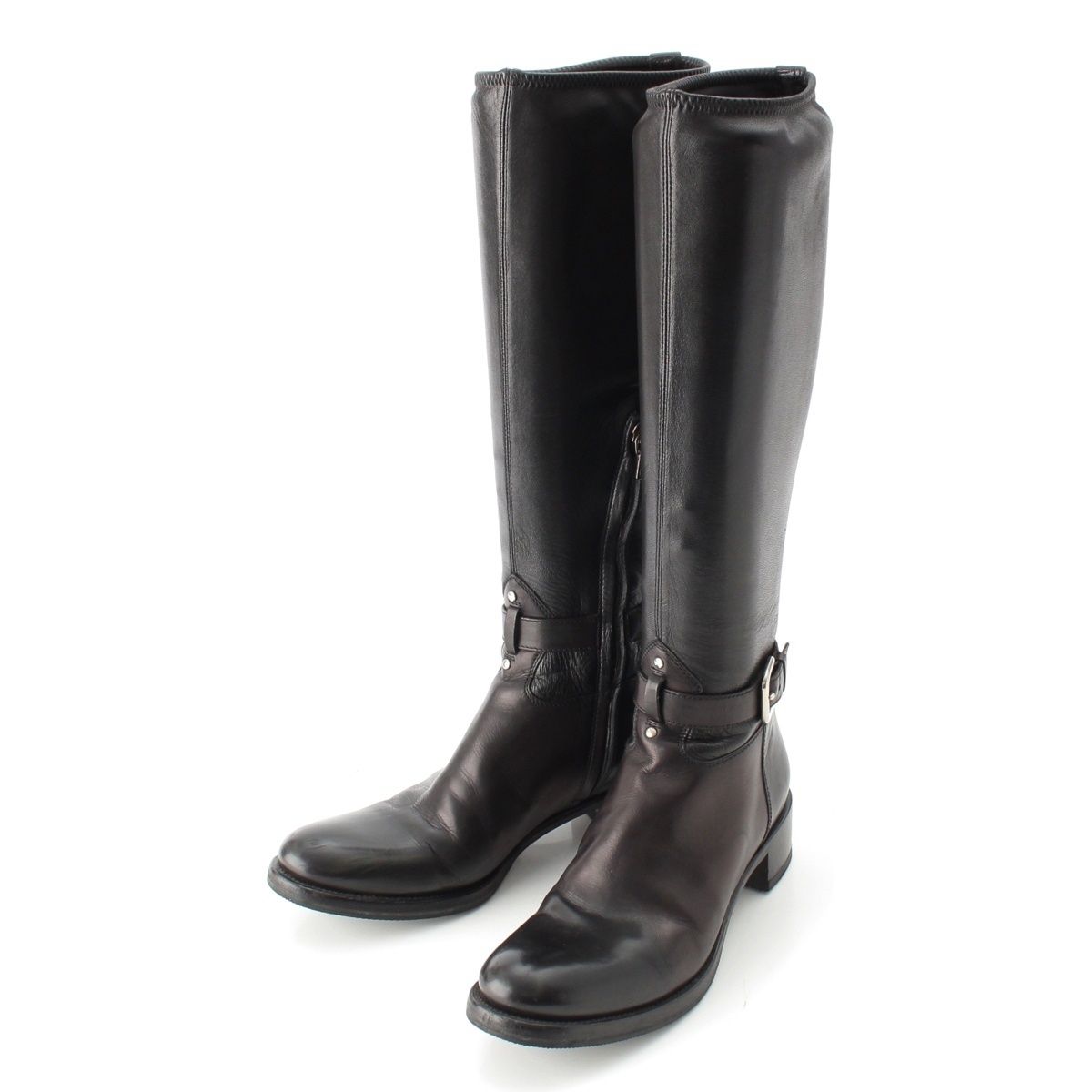 Prada Leather Long Boots Shoes Black