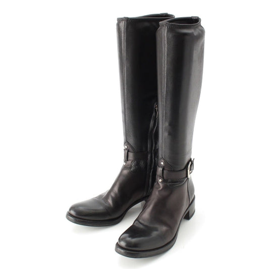 Prada Leather Long Boots Shoes Black