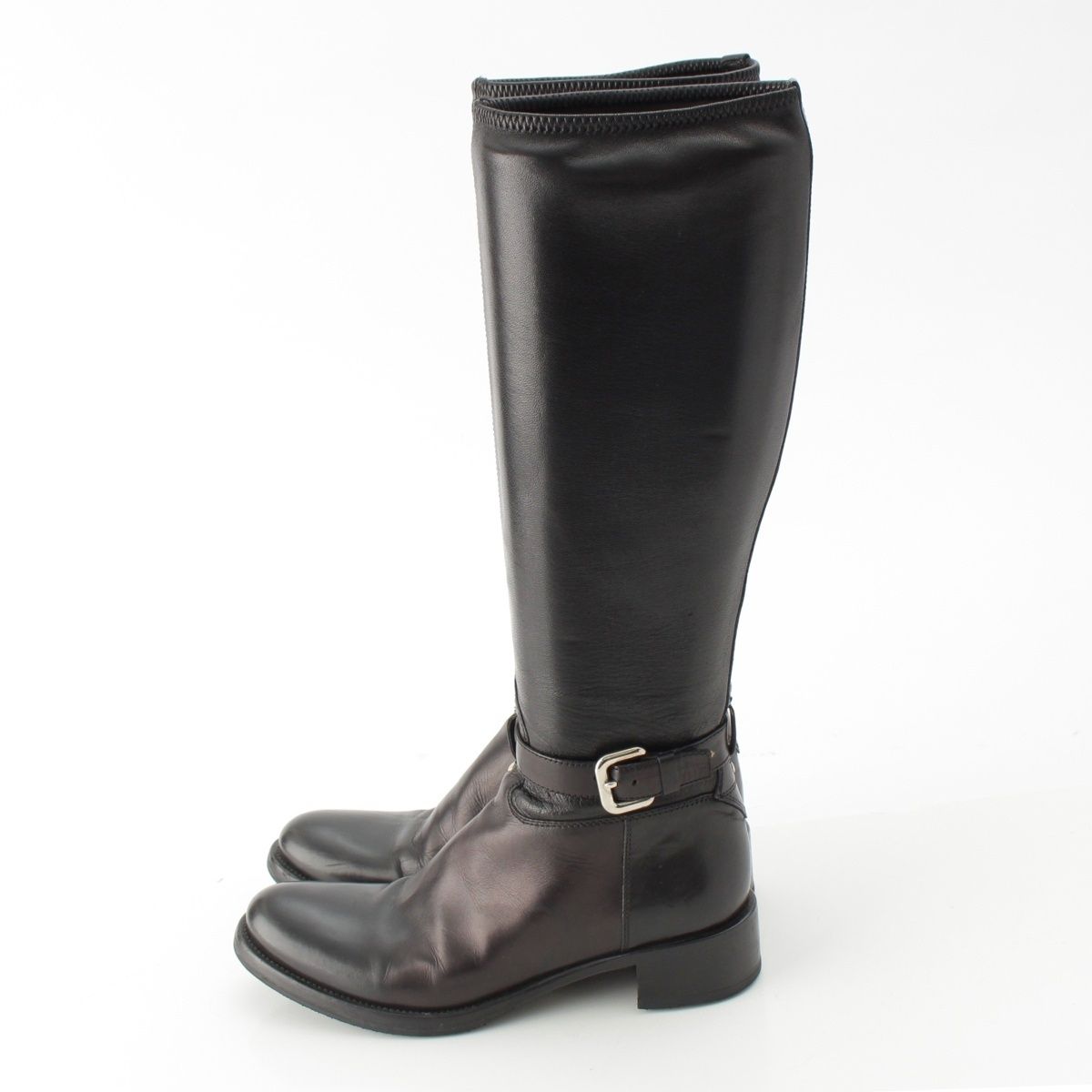 Prada Leather Long Boots Shoes Black — view 3