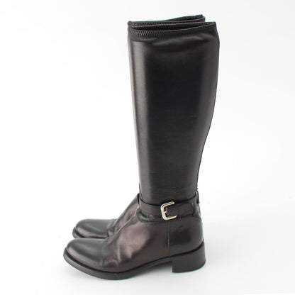 Prada Leather Long Boots Shoes Black — view 3