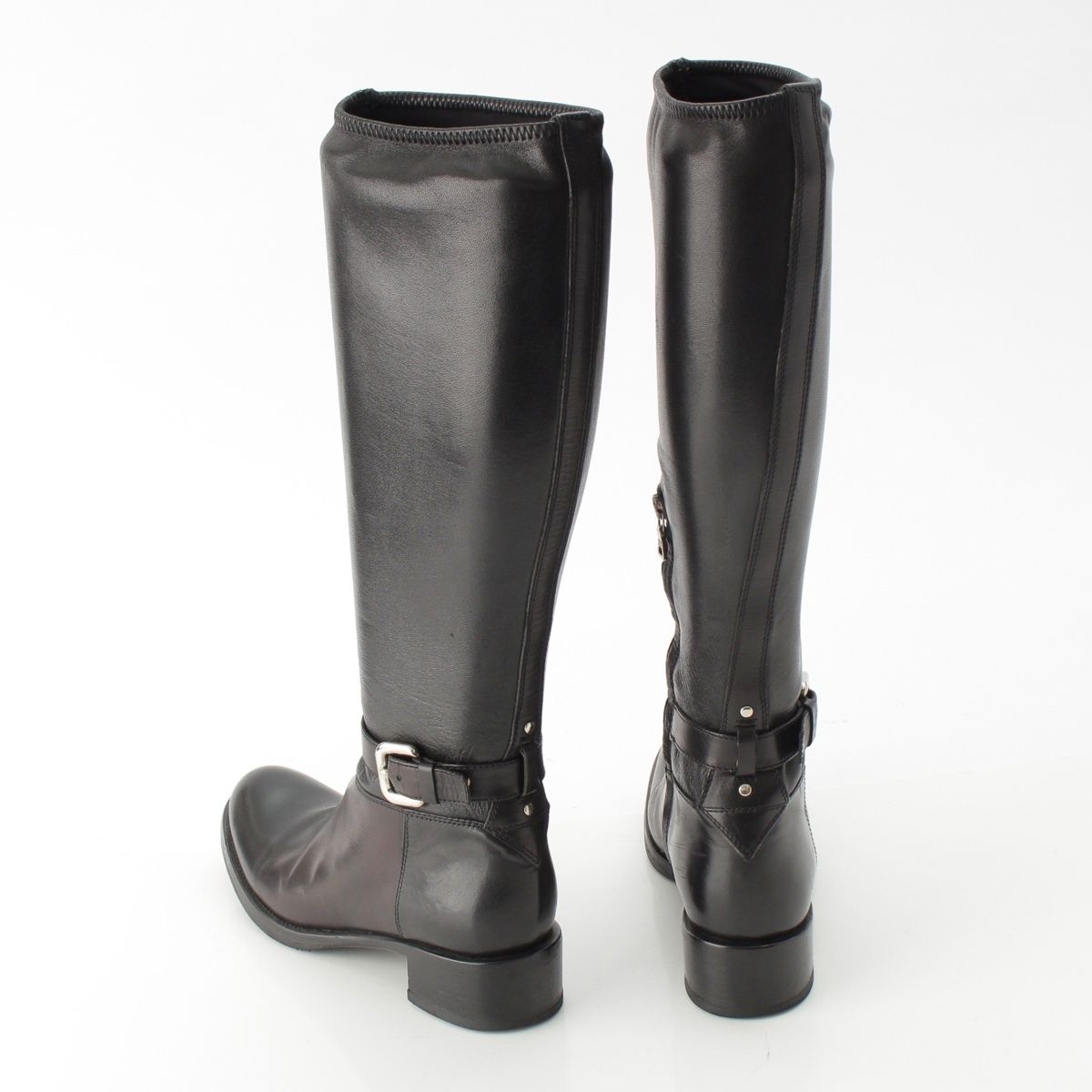 Prada Leather Long Boots Shoes Black — view 4