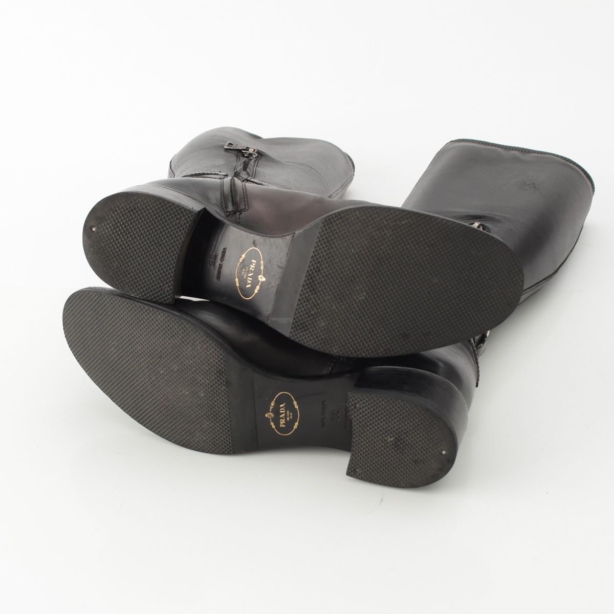 Prada Leather Long Boots Shoes Black — view 5