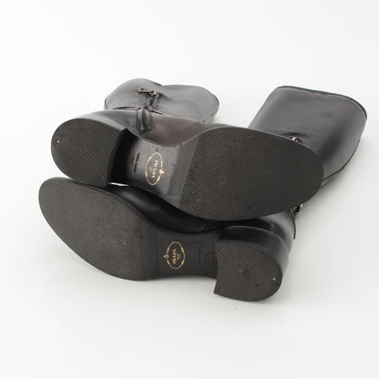 Prada Leather Long Boots Shoes Black — view 5