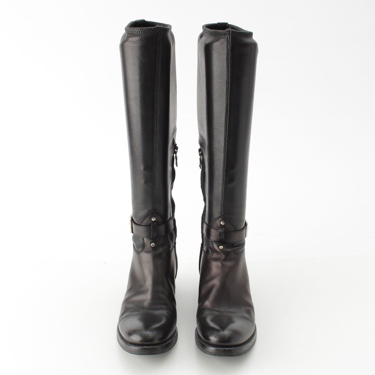 Prada Leather Long Boots Shoes Black — view 2