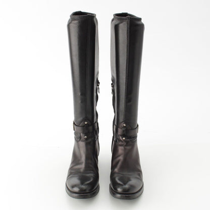 Prada Leather Long Boots Shoes Black — view 2