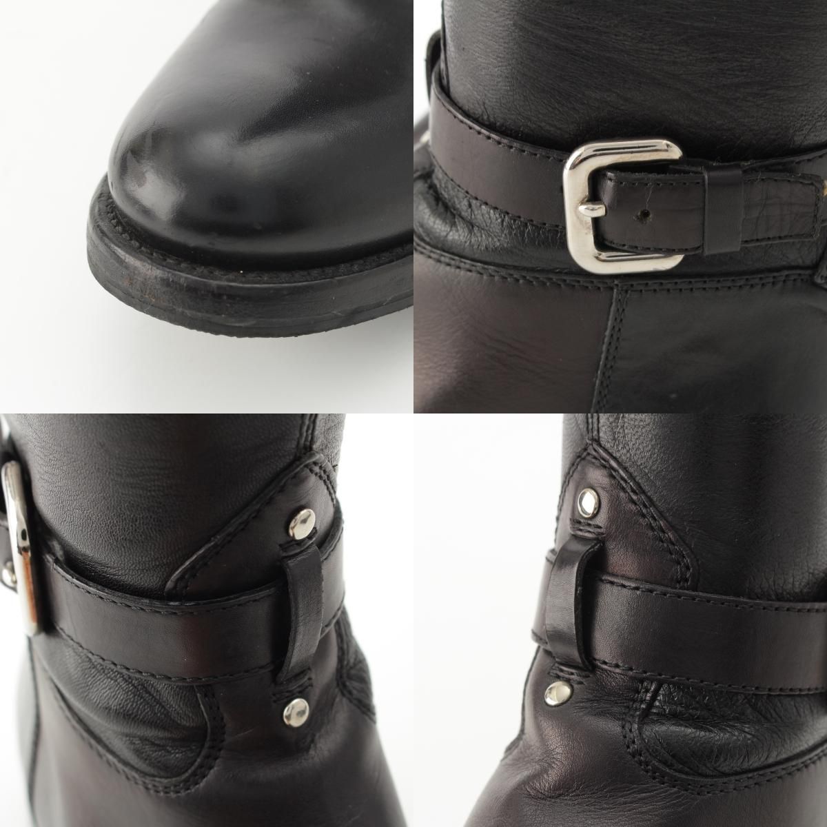 Prada Leather Long Boots Shoes Black — view 7