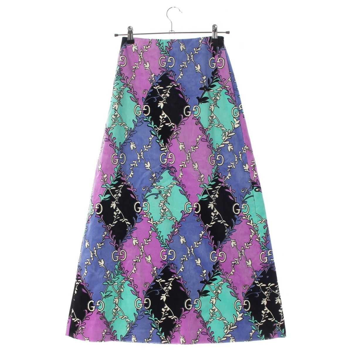Gucci Michele GG Velour Print Long Skirt Purple 36