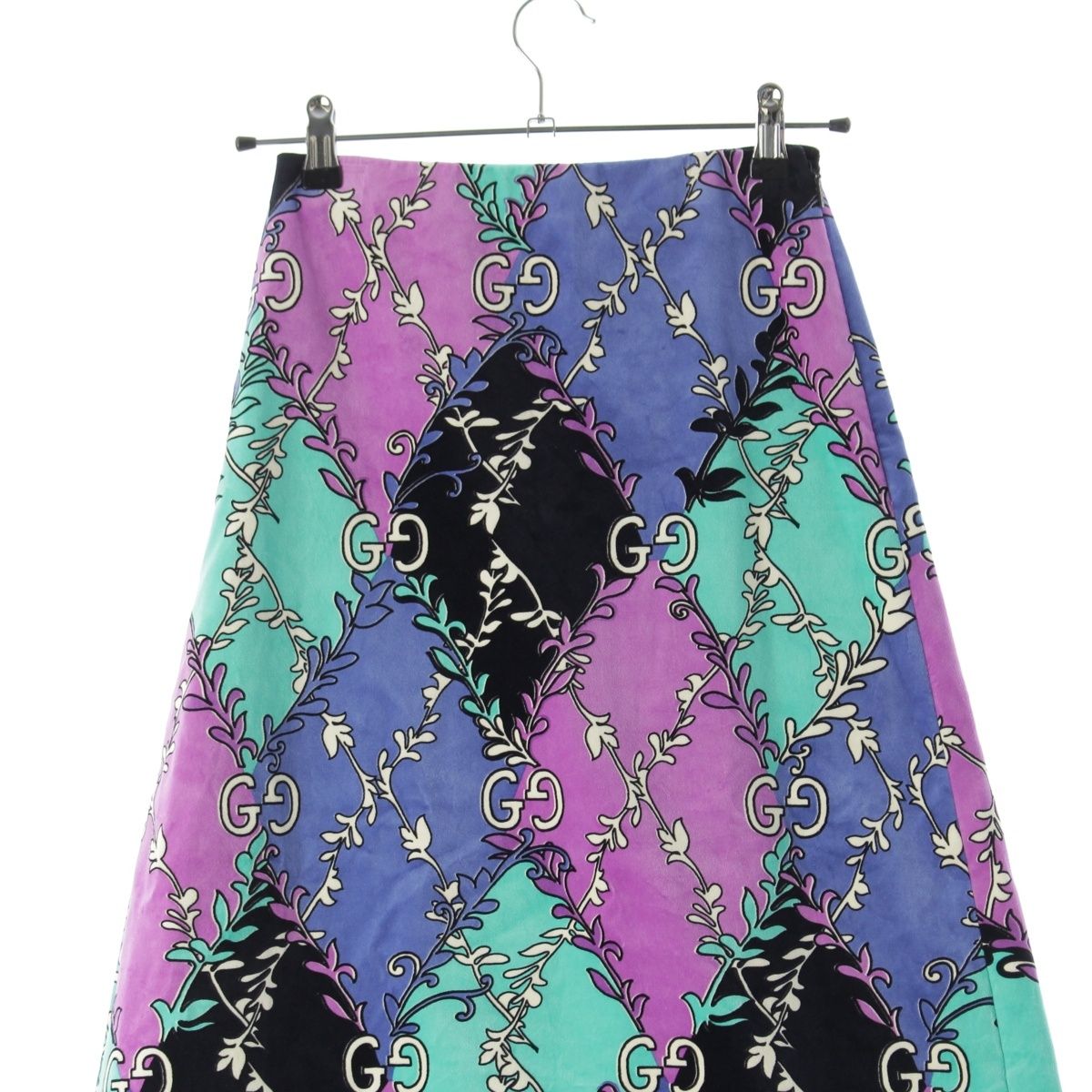 Gucci Michele GG Velour Print Long Skirt Purple 36 — view 3