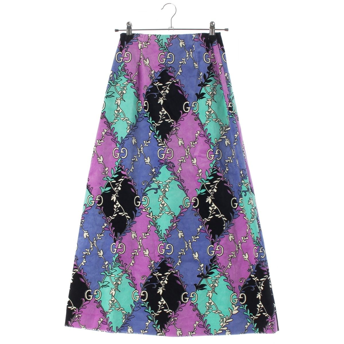 Gucci Michele GG Velour Print Long Skirt Purple 36 — view 2