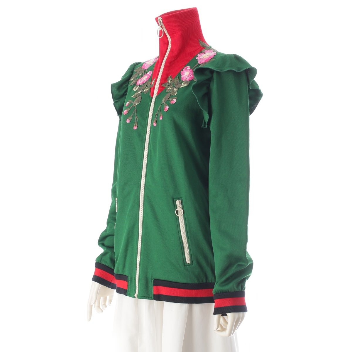Gucci Cotton Michele Zip Up Floral Embroidery Jersey Jacket Green — view 2