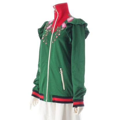 Gucci Cotton Michele Zip Up Floral Embroidery Jersey Jacket Green — view 2