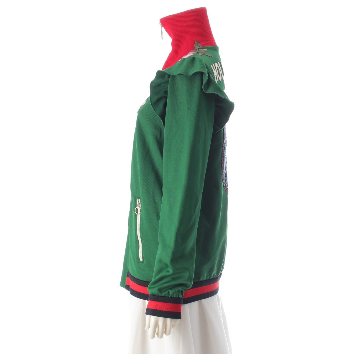 Gucci Cotton Michele Zip Up Floral Embroidery Jersey Jacket Green — view 3