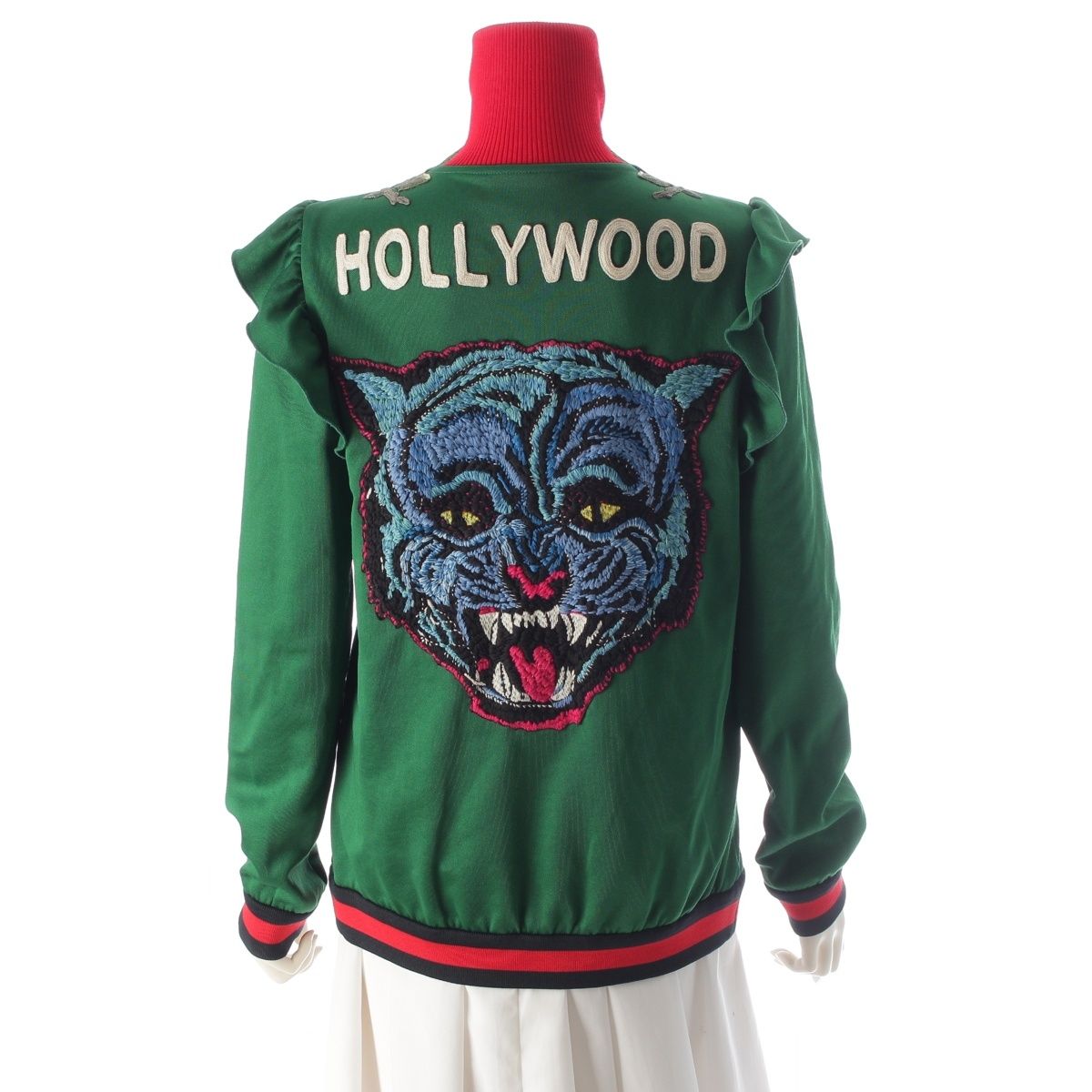 Gucci Cotton Michele Zip Up Floral Embroidery Jersey Jacket Green — view 4