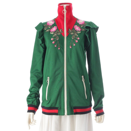 Gucci Cotton Michele Zip Up Floral Embroidery Jersey Jacket Green