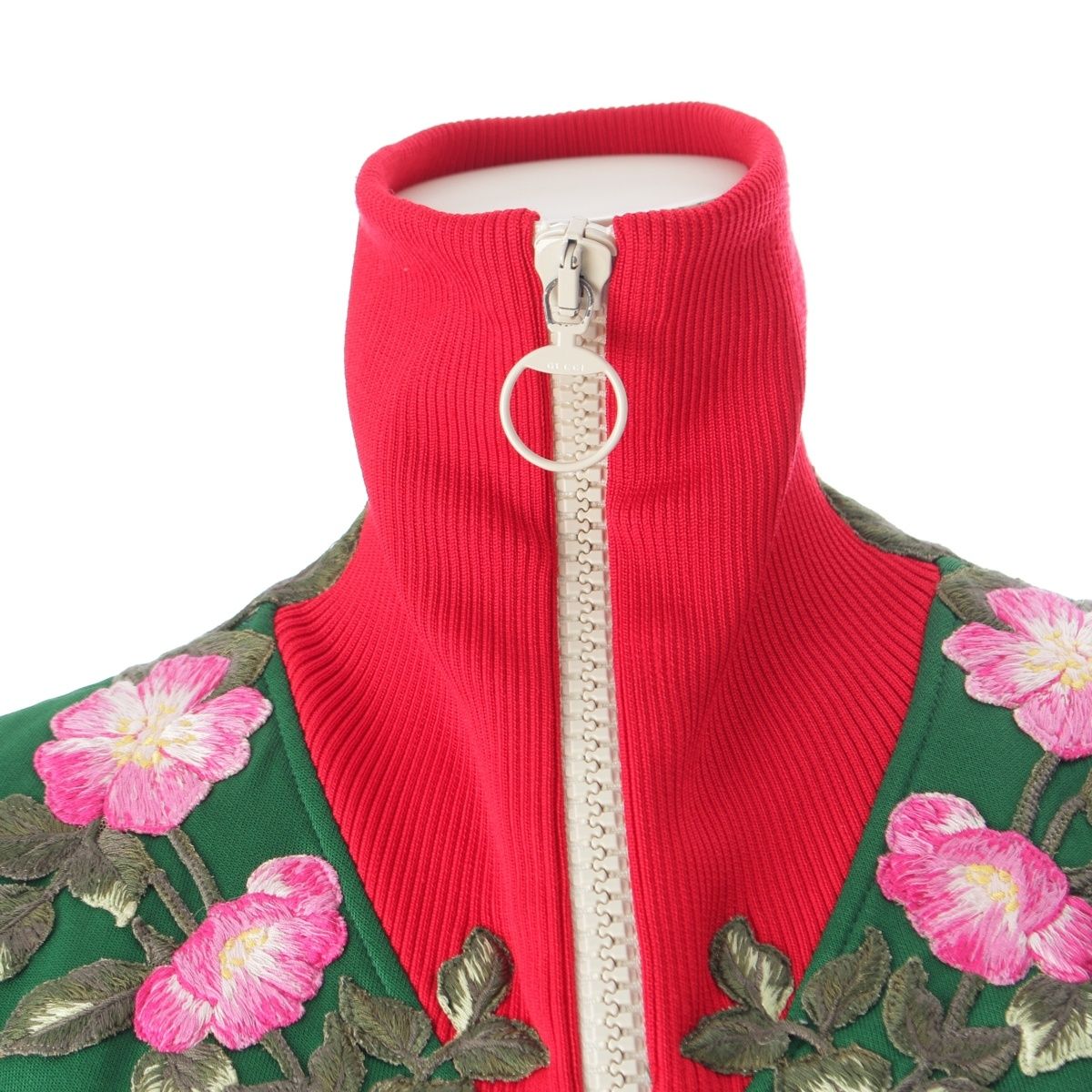 Gucci Cotton Michele Zip Up Floral Embroidery Jersey Jacket Green — view 5