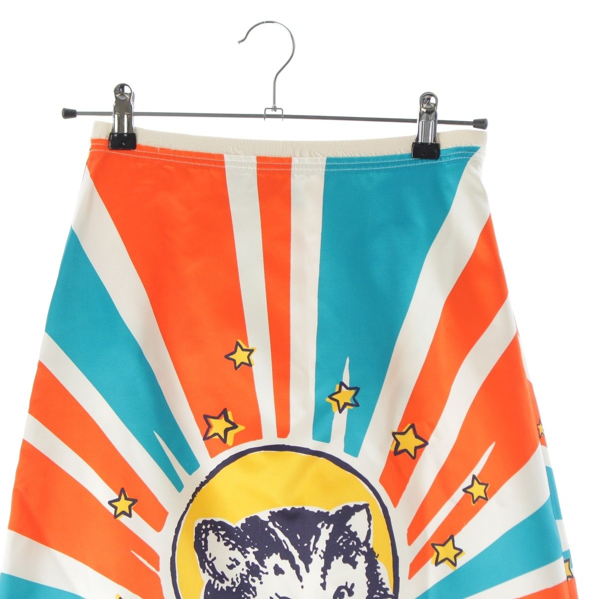 Gucci Silk Michele Space Cat Illustration Print Long Skirt Multi Color 38 — view 3