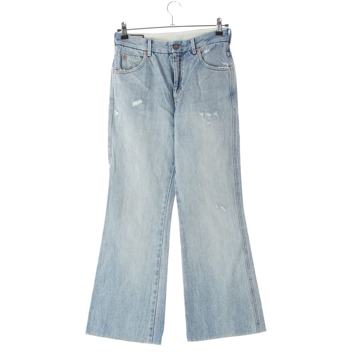 Gucci Michele Embroidery Flare Damage Denim Pants Jeans Blue 23