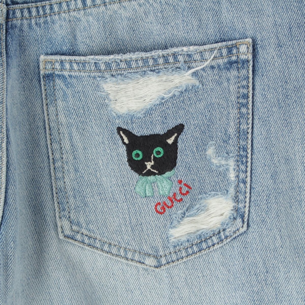 Gucci Michele Embroidery Flare Damage Denim Pants Jeans Blue 23 — view 5