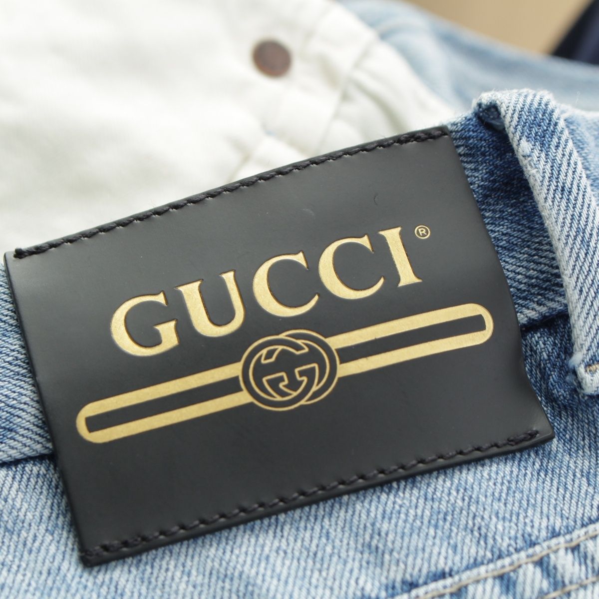 Gucci Michele Embroidery Flare Damage Denim Pants Jeans Blue 23 — view 7