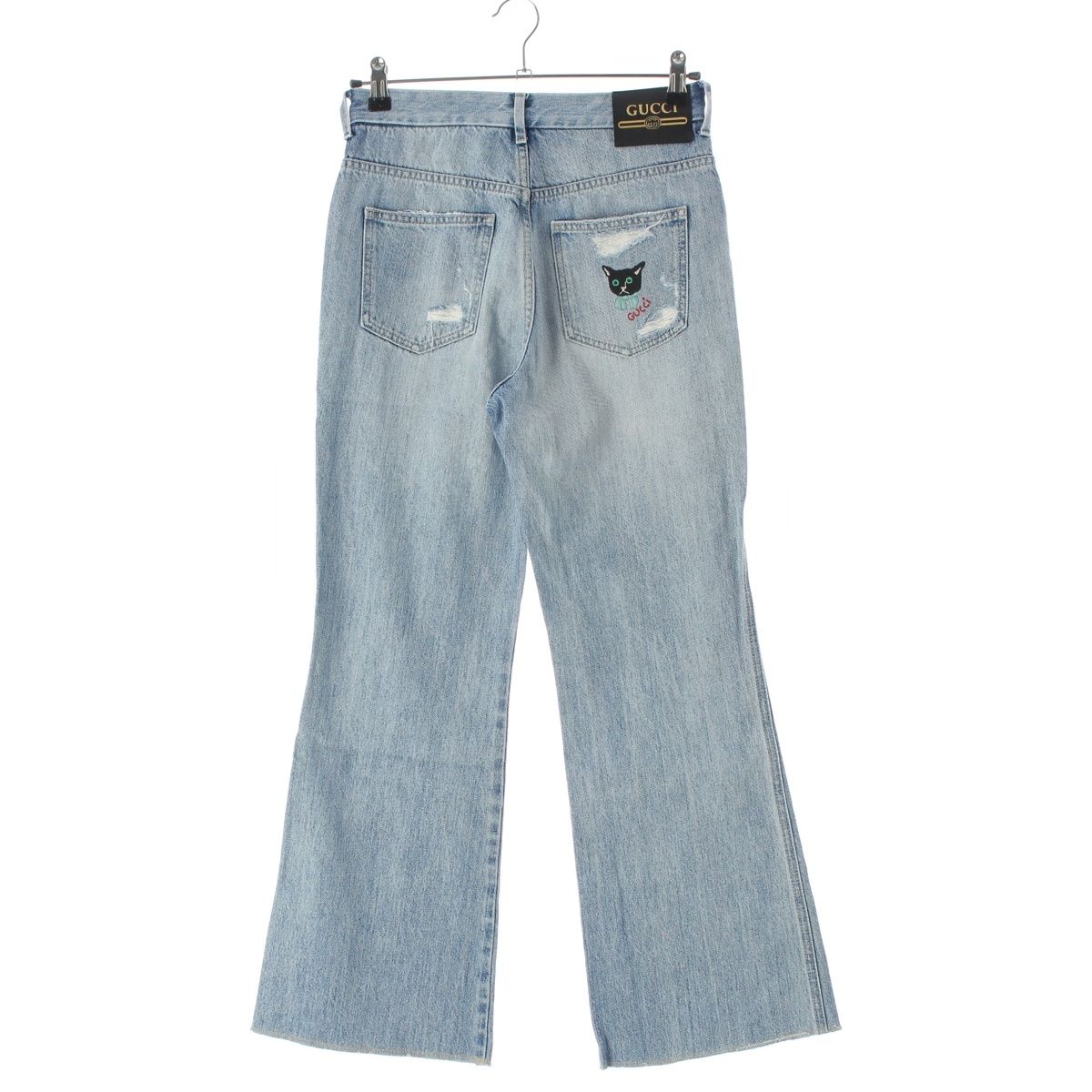 Gucci Michele Embroidery Flare Damage Denim Pants Jeans Blue 23 — view 2