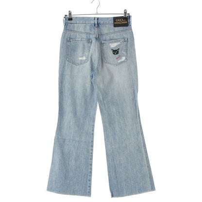 Gucci Michele Embroidery Flare Damage Denim Pants Jeans Blue 23 — view 2