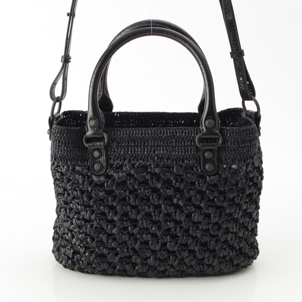 Balenciaga le City Raffia 2-Way Basket Handbag Black — view 4