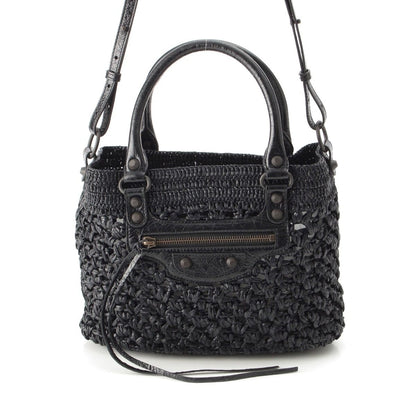 Balenciaga le City Raffia 2-Way Basket Handbag Black
