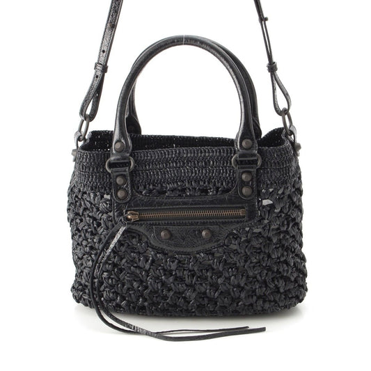 Balenciaga le City Raffia 2-Way Basket Handbag Black