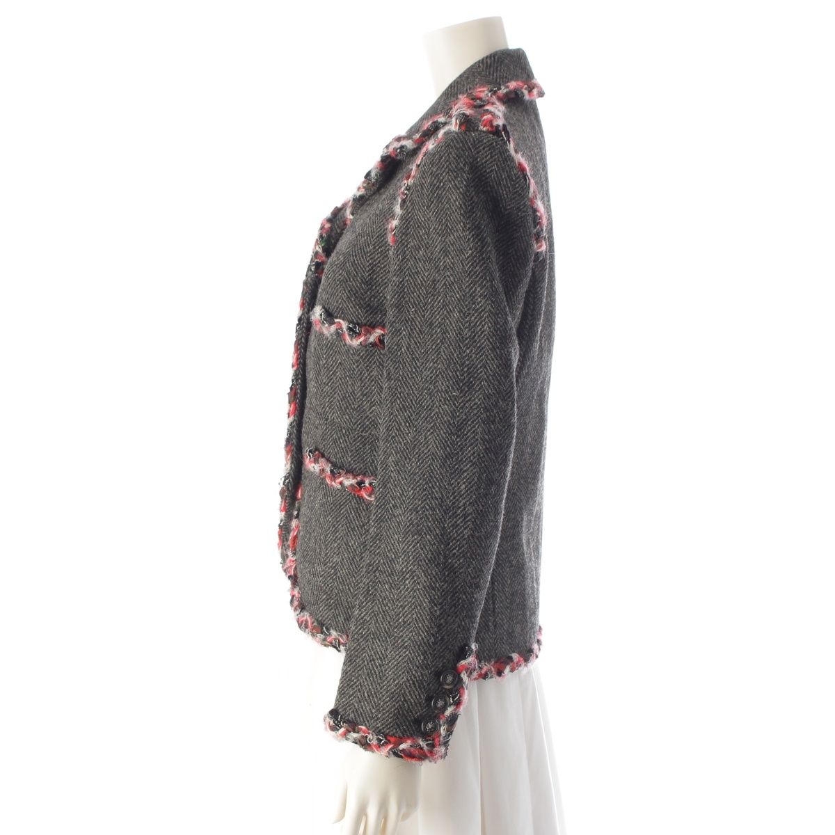 Chanel Wool Silk Trim Lion Button Terre Jacket Top Gray Red 38 — view 3