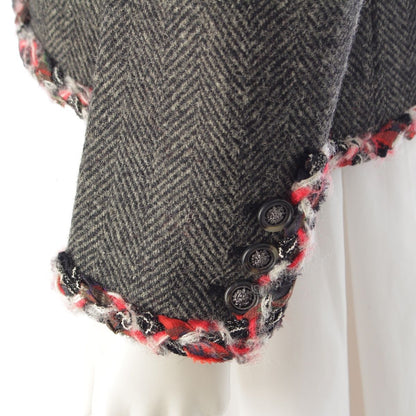 Chanel Wool Silk Trim Lion Button Terre Jacket Top Gray Red 38 — view 7