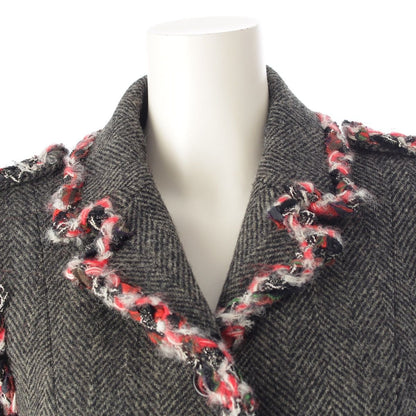 Chanel Wool Silk Trim Lion Button Terre Jacket Top Gray Red 38 — view 5