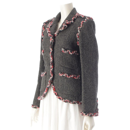 Chanel Wool Silk Trim Lion Button Terre Jacket Top Gray Red 38 — view 2