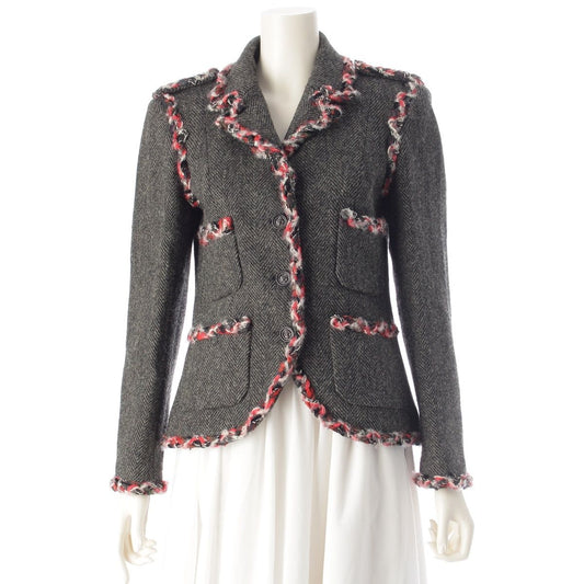 Chanel Wool Silk Trim Lion Button Terre Jacket Top Gray Red 38