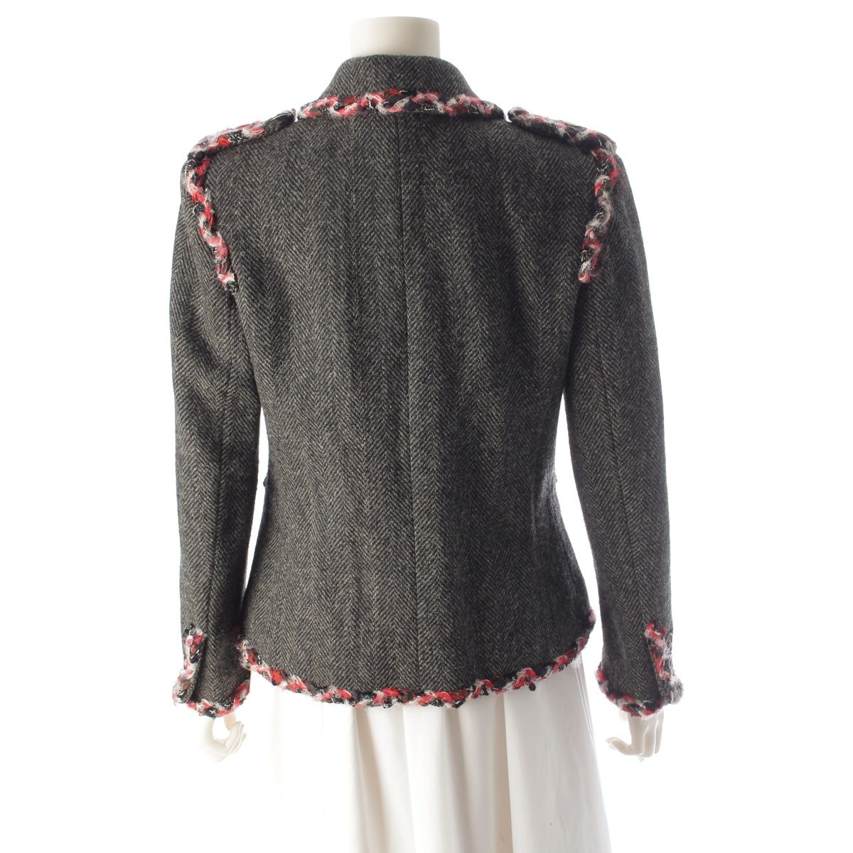 Chanel Wool Silk Trim Lion Button Terre Jacket Top Gray Red 38 — view 4