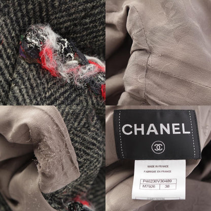 Chanel Wool Silk Trim Lion Button Terre Jacket Top Gray Red 38 — view 9