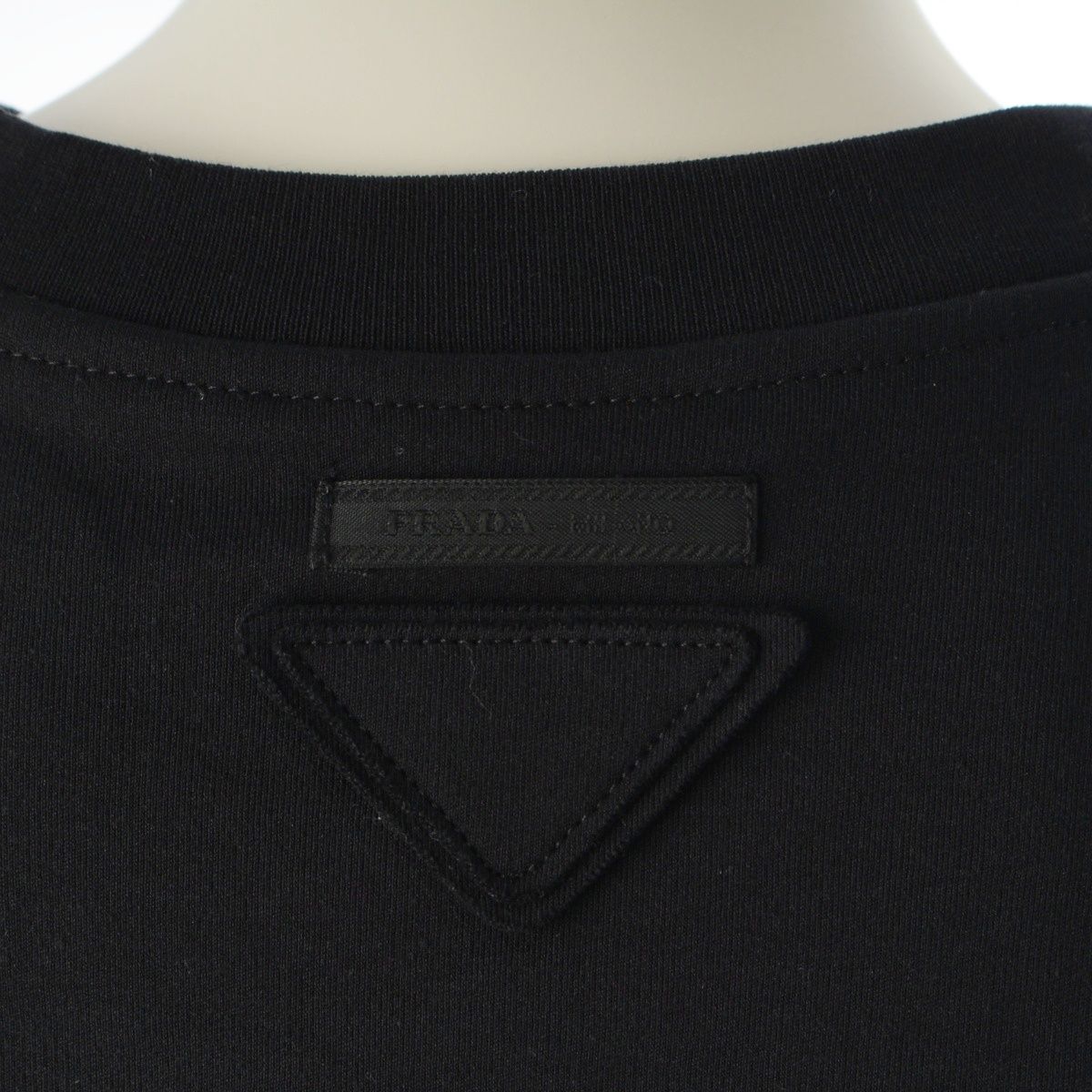 Prada Cotton Triangle Logo Cropped Short Sleeve Top Black XS — view 8