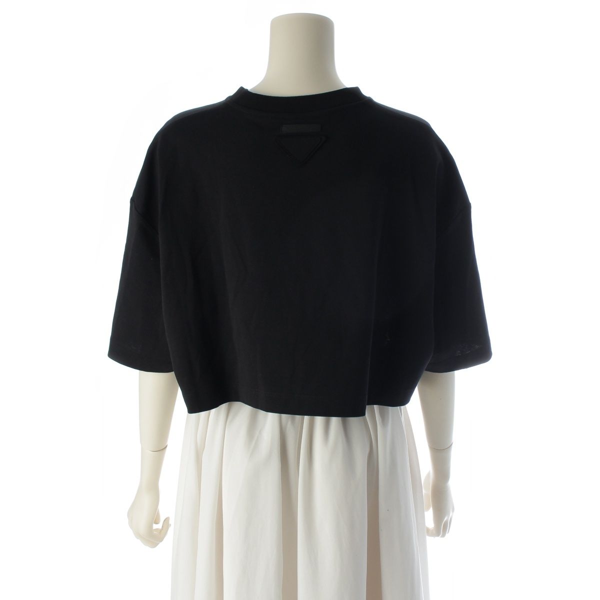 Prada Cotton Triangle Logo Cropped Short Sleeve Top Black XS — view 4