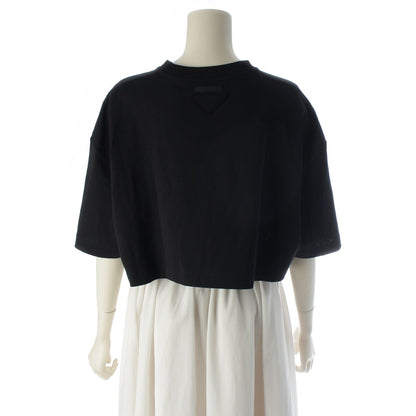Prada Cotton Triangle Logo Cropped Short Sleeve Top Black XS — view 4