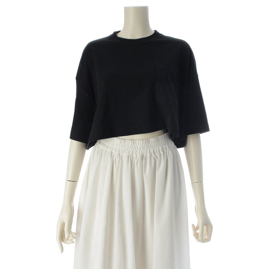 Prada Cotton Triangle Logo Cropped Short Sleeve Top Black XS