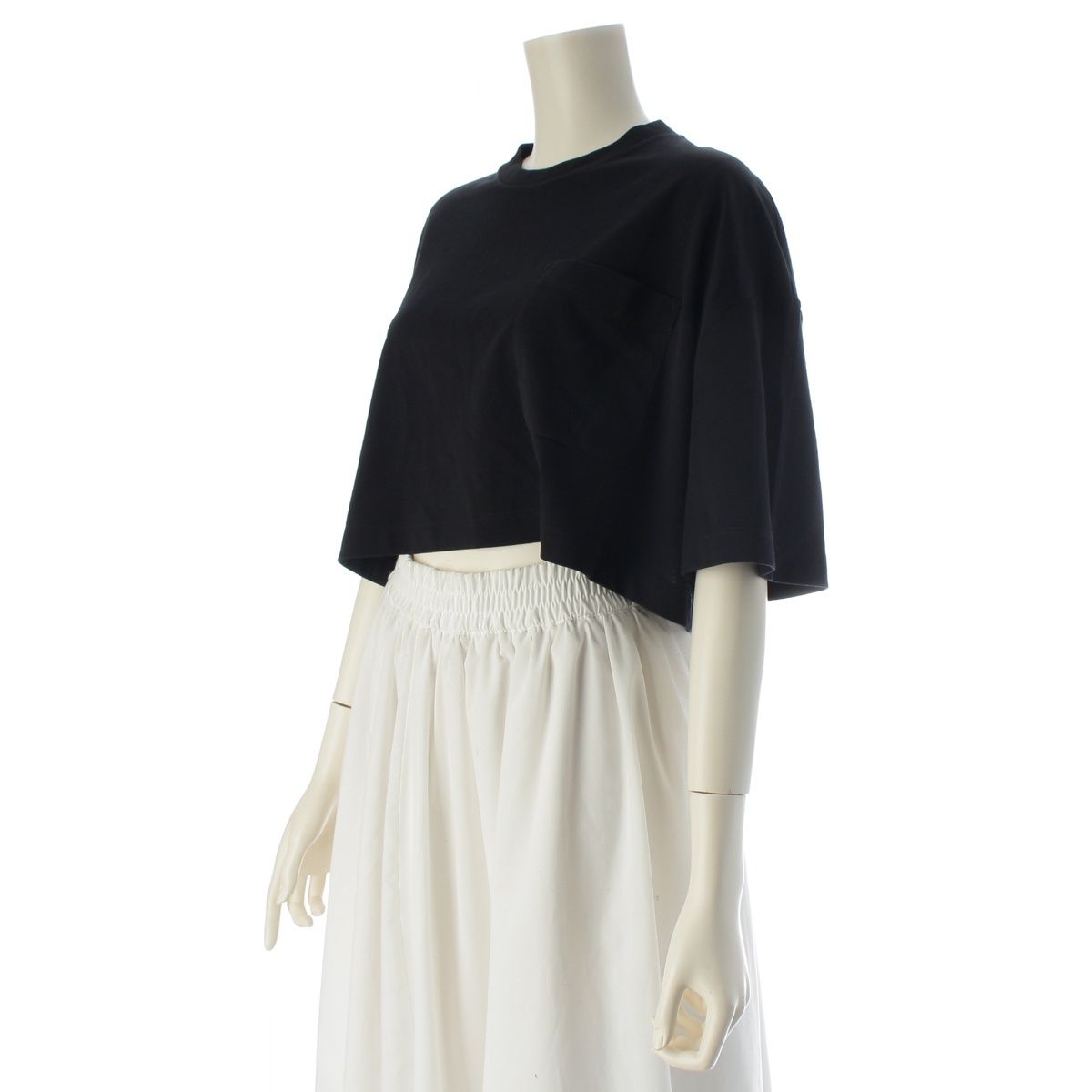 Prada Cotton Triangle Logo Cropped Short Sleeve Top Black XS — view 2