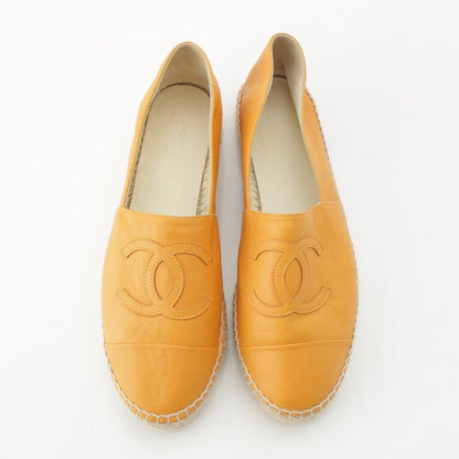 Chanel Leather CC Logo Espadrille Shoes Yellow Orange — view 2