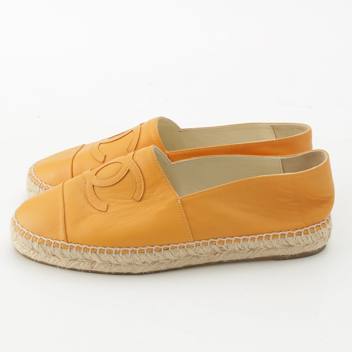 Chanel Leather CC Logo Espadrille Shoes Yellow Orange — view 3