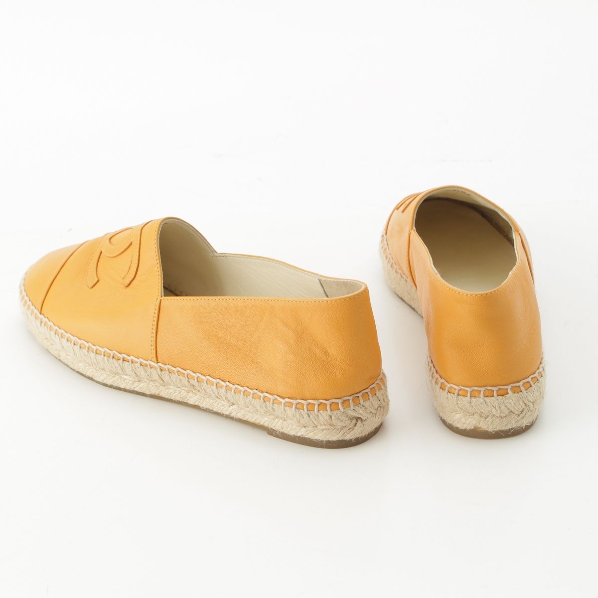 Chanel Leather CC Logo Espadrille Shoes Yellow Orange — view 4