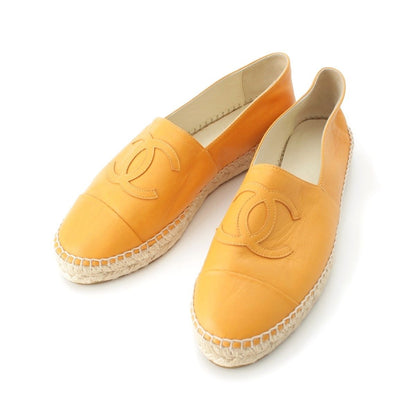 Chanel Leather CC Logo Espadrille Shoes Yellow Orange