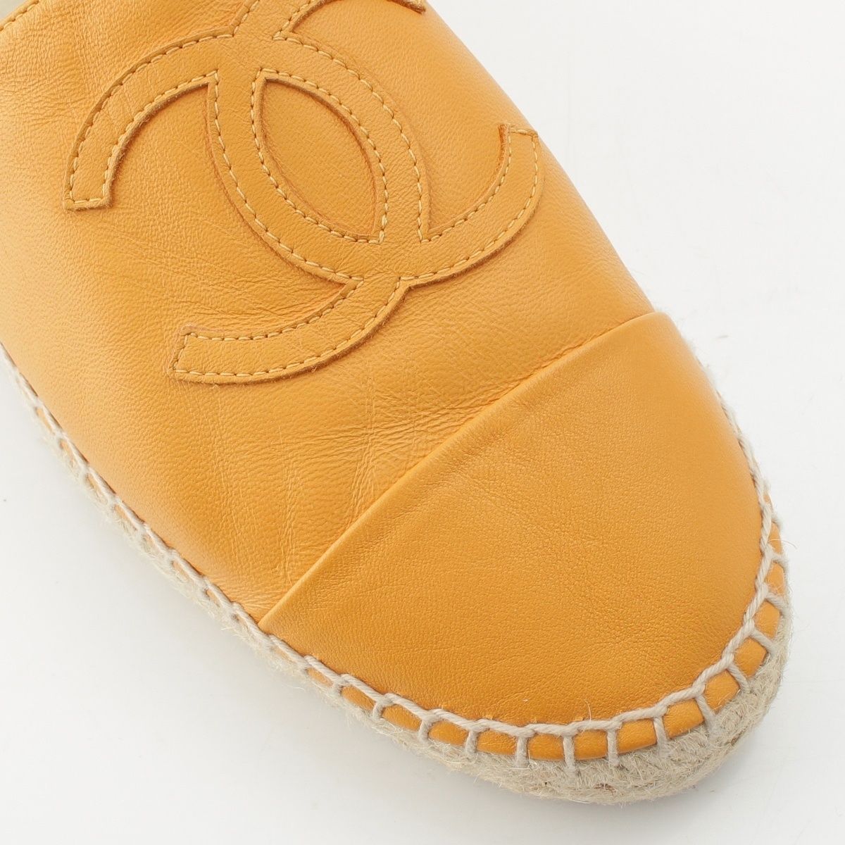 Chanel Leather CC Logo Espadrille Shoes Yellow Orange — view 6