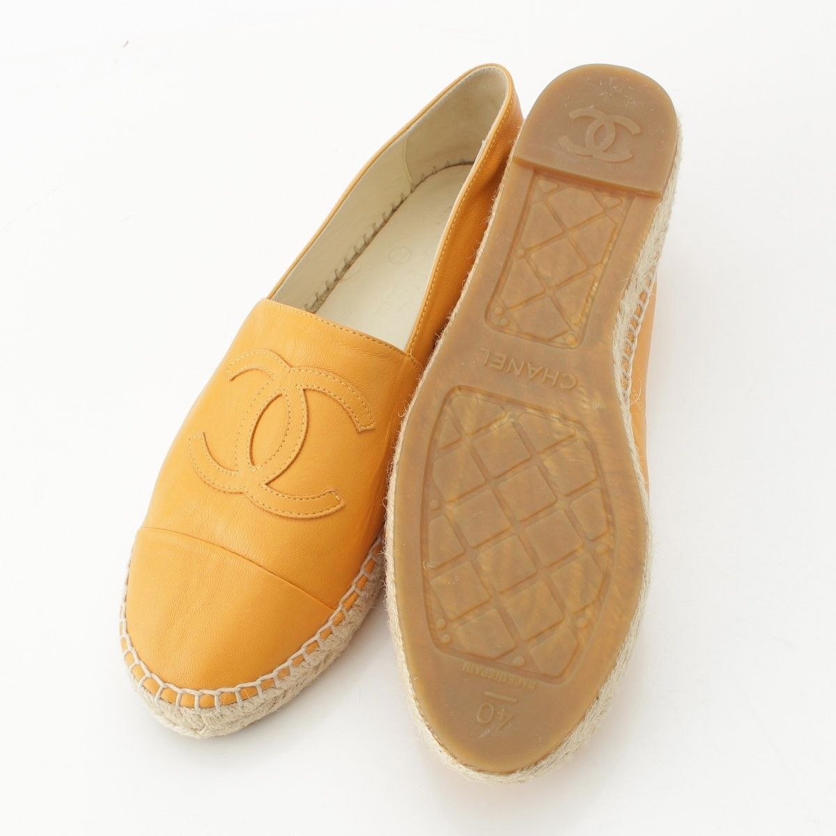 Chanel Leather CC Logo Espadrille Shoes Yellow Orange — view 5