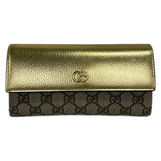 Gucci Wallet GG Marmont Gold Beige Dark Brown Limited Edition Leather