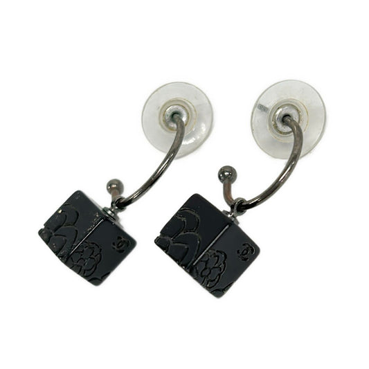Chanel Earrings Camellia Silver Black Dice