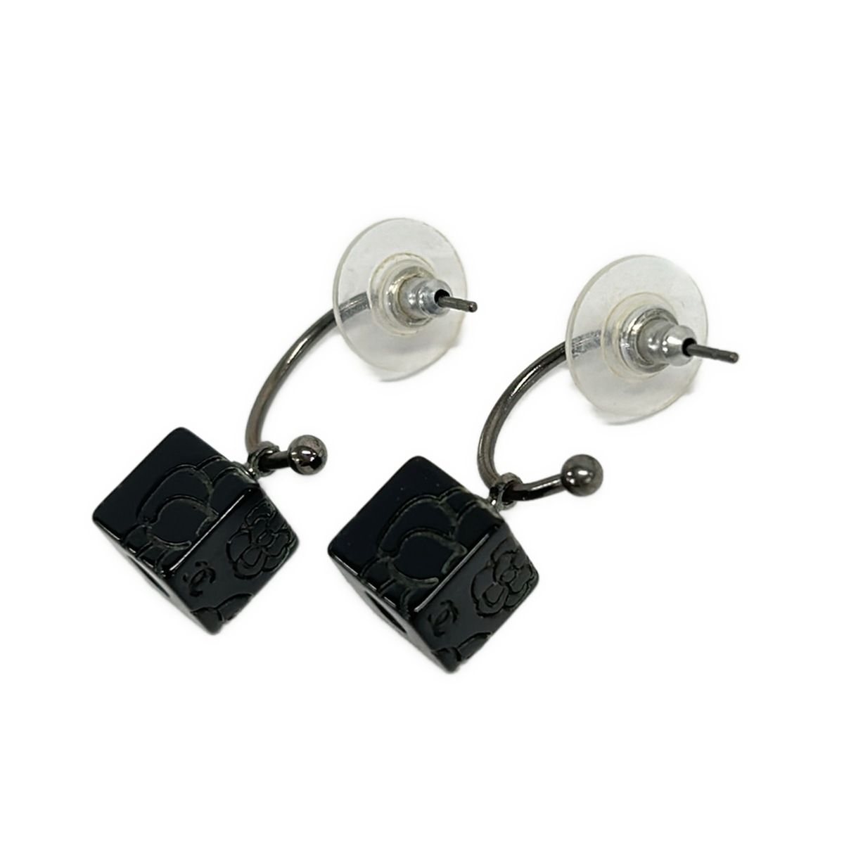 Chanel Earrings Camellia Silver Black Dice — view 2